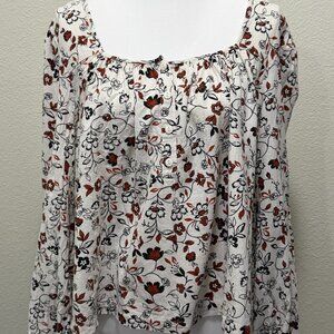 a.n.a. cream floral cropped blouse, square neck, peasant sleeves, large